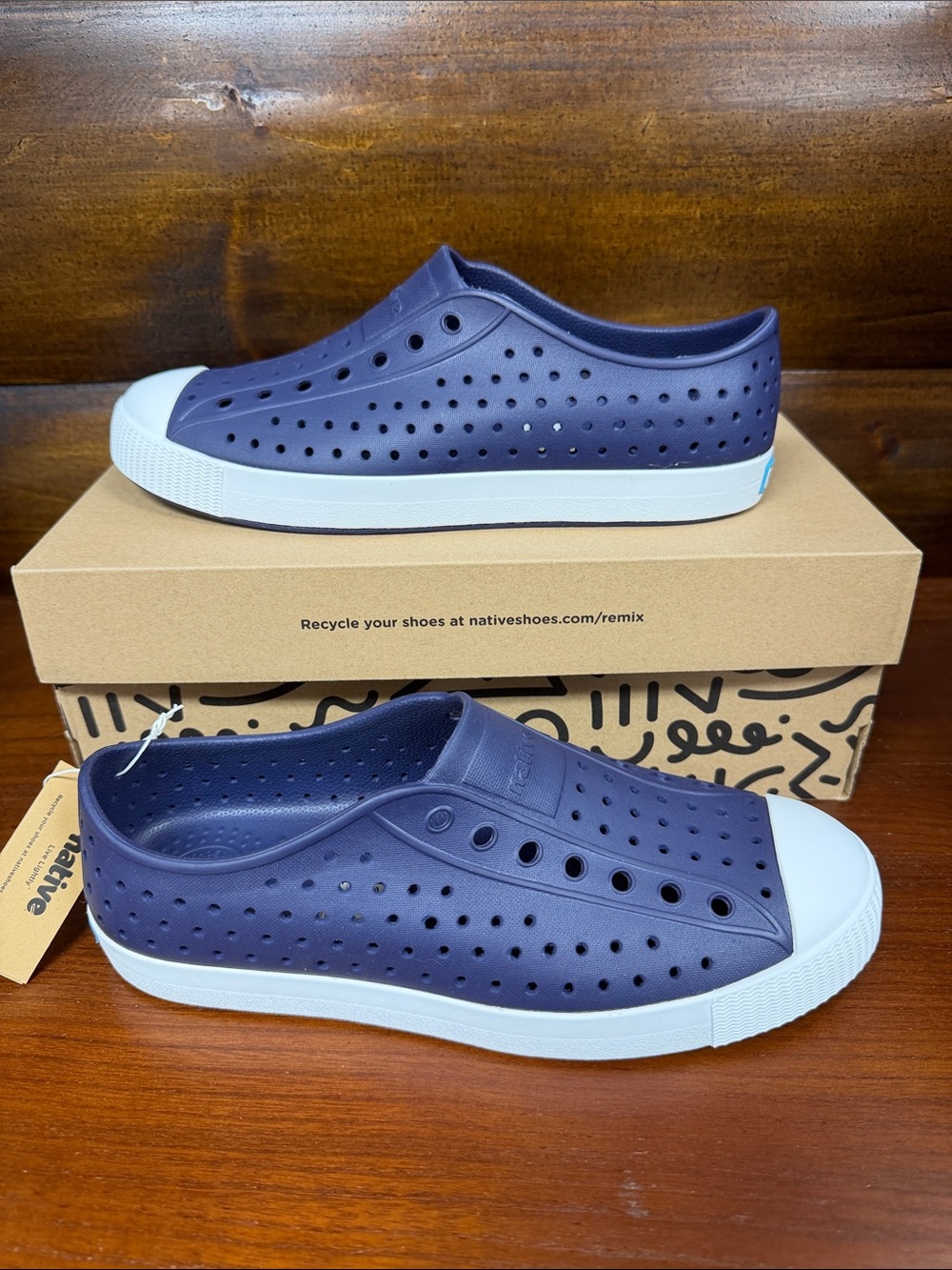 Kids Native Jefferson Slip-On Shoes in Navy and White